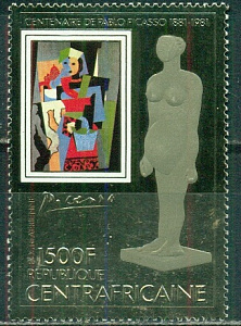 ЦАР, 1981, 100 лет Пабло Пикассо, 1 марка АВИАПОЧТА. 1500 фр. фольга